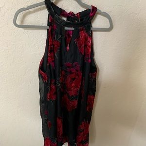 Velvet halter top dress with red floral design